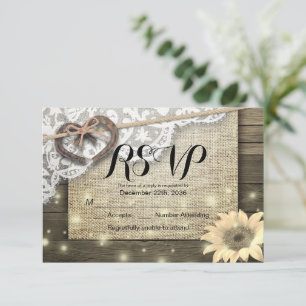 Hufeisen Sonnenblume Holz Hochzeit RSVP Bitte Antw Karte