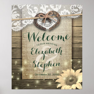 Hufeisen Sonnenblume Landhochzeit Willkommen Poster