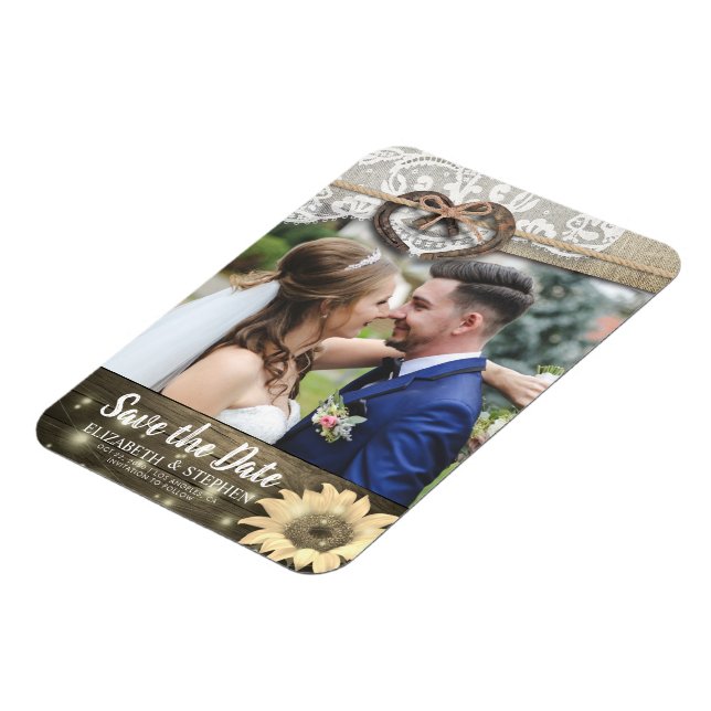 Hufeisen Sonnenblumen Hochzeit speichern das Date  Magnet (Linke Seite)