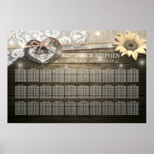 Hufeisen Sonnenblumen Wood Wedding Seating Charts Poster