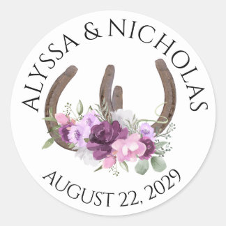 Hufeisen und Lila Blüten Runder Aufkleber