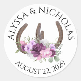 Hufeisen und Lila Blüten Runder Aufkleber