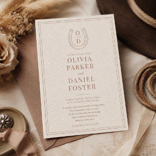 Hufeisen Western Country Brown Monogram Hochzeit Einladung