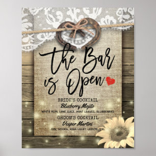 Hufeisen Wood Wedding Bar is Open Drink Menu Poster
