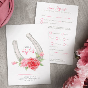 Hufeisenrosen Aquarell grau rot pink Hochzeit RSVP Karte