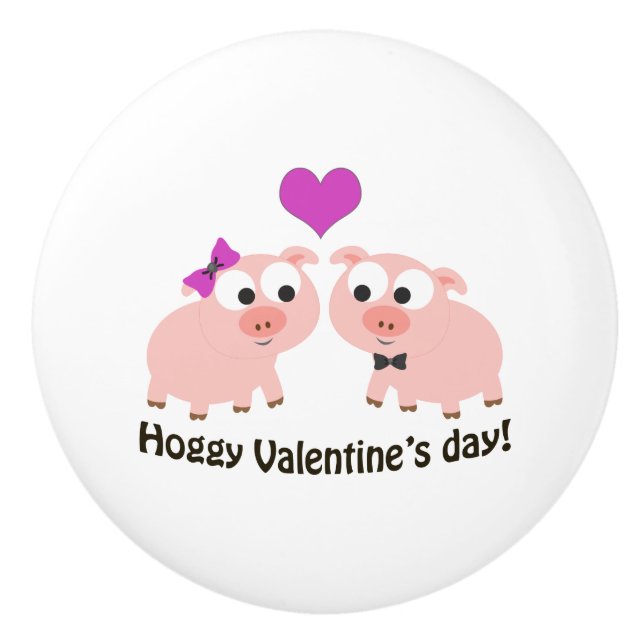 Hufschweine Valentinstag Keramikknauf (Vorderseite)