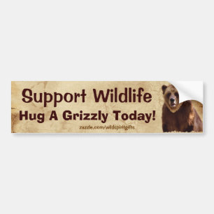 HUG A GRIZZLY Wildlife Support Fun Bumper Sticker