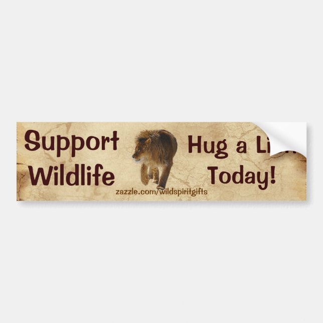 HUG A LION Funny Wildlife Support Autoaufkleber (Vorne)
