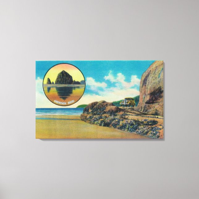 Hug Point in Cannon Beach und Haystack Rock Leinwanddruck (Vorderseite)