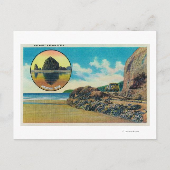 Hug Point in Cannon Beach und Haystack Rock Postkarte (Vorderseite)
