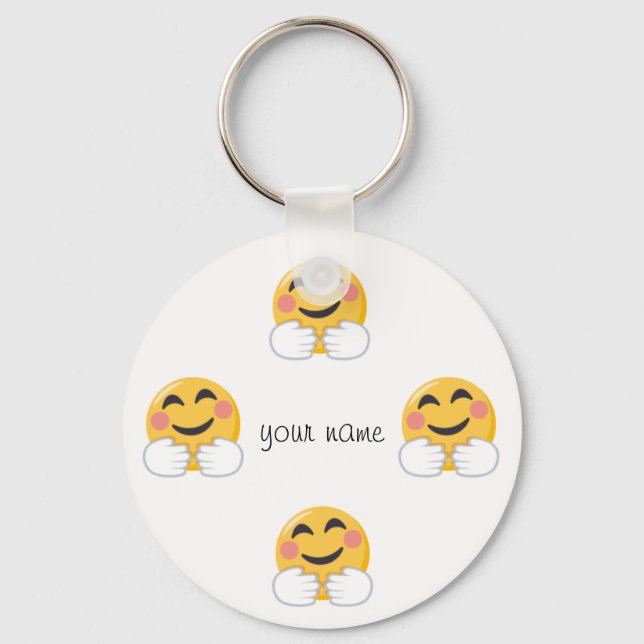 Hug und Liebe Emoji und '' Ihr Name hier " Schlüsselanhänger (Vorderseite)