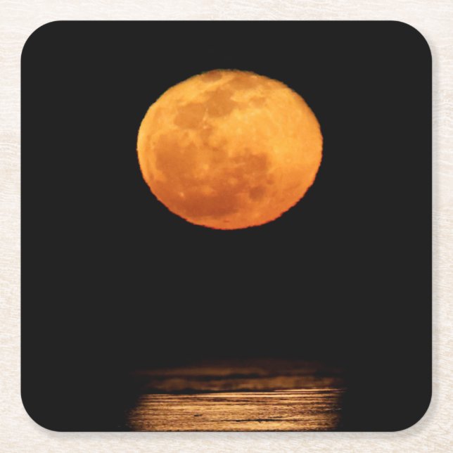 Huge Full Moon South Padre Island, Texas Rechteckiger Pappuntersetzer (Vorderseite)
