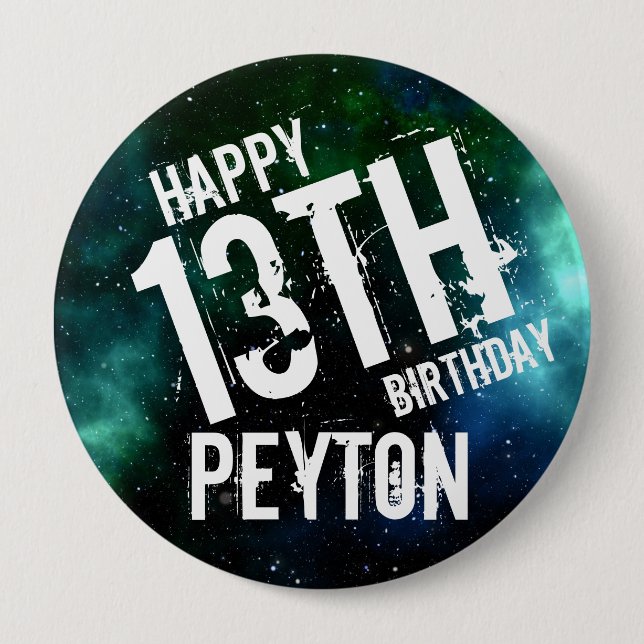 HUGE Galaxy Green Blue Personalisiert Birthday Par Button (Vorderseite)