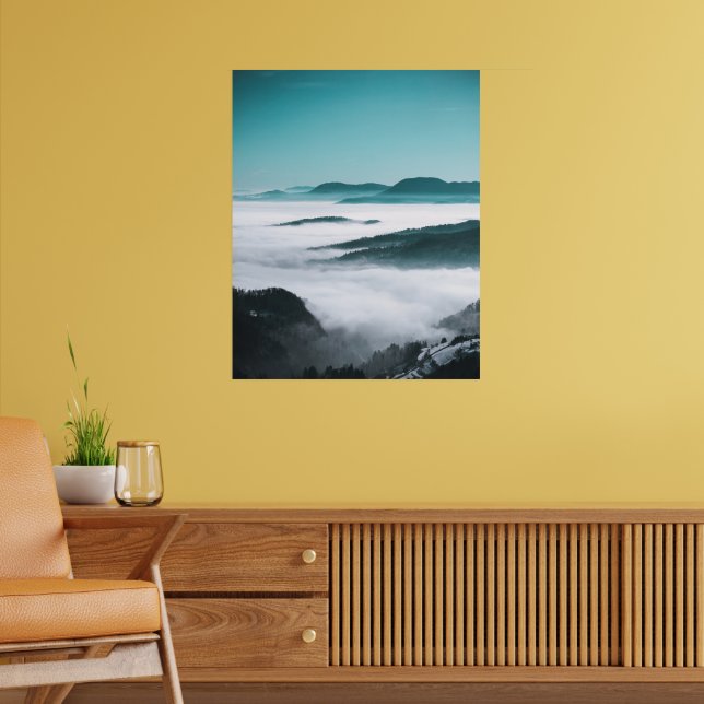 Hügel-, Nebel- und Baumebenen Poster (Wohnzimmer 2)