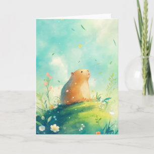 Hügelglück mit Capybara und Blumen Karte