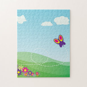 HÜGELLAND MIT SCHMETTERLING UND BLUMEN