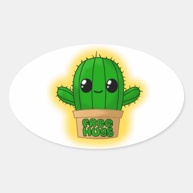 Huggable Cactus Ovaler Aufkleber (Vorderseite)
