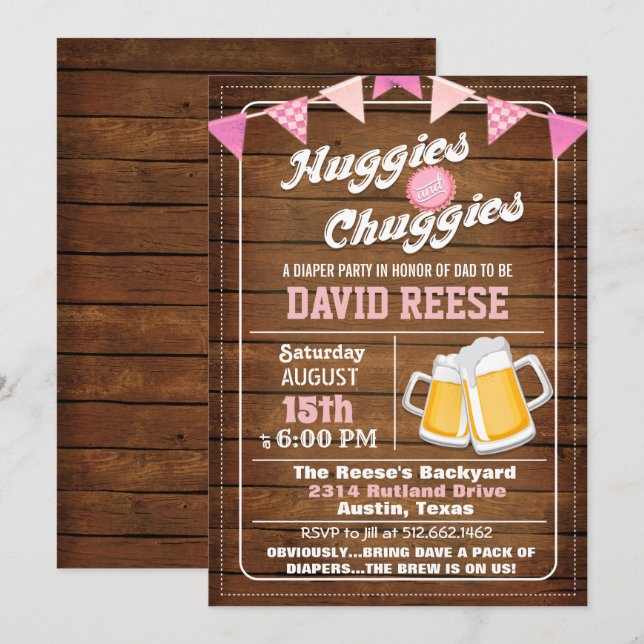 Huggies et poux Papa Diaper Party Invitation (Devant / Derrière)