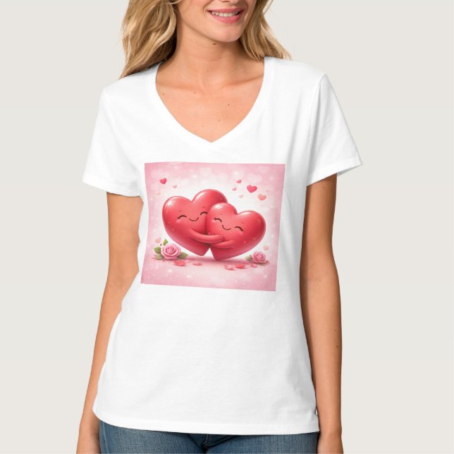 Hugging Hearts T-Shirt | Romantic Love Shirt with  (Devant)