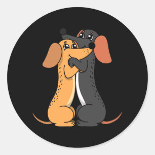 Hugging Welpe Dackel Lover Weiner Dog Couple Lo Runder Aufkleber