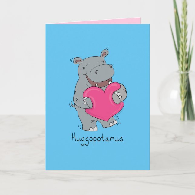 Huggopotamus Valentinstag Hippo Card Blau Karte (Vorderseite)