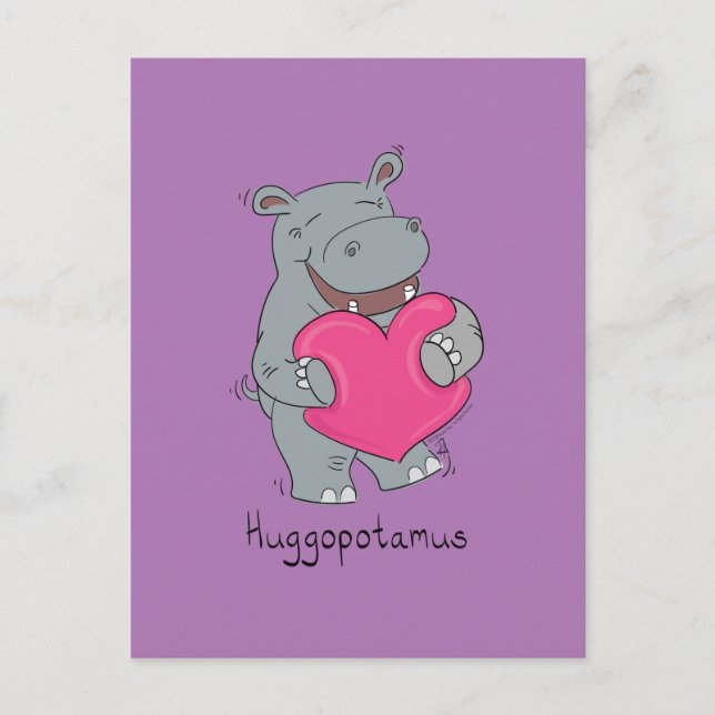 Huggopotamus Valentinstag Hippo Postkarte Lila (Vorderseite)