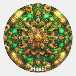 HUGH ~ Shiny Green und Gold Christmas ~ Runder Aufkleber