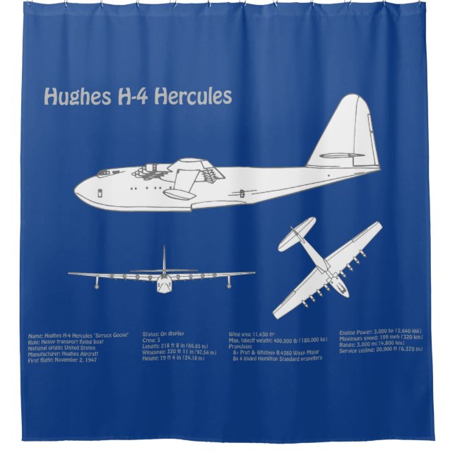 Hughes H-4 Hercules Spruce Goose - Flugzeugpläne Duschvorhang (Vorderseite)
