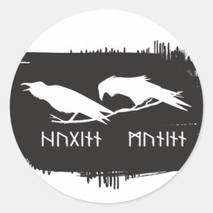 Huginn und Muninn Wikinger-Raben-Tinten-Design Runder Aufkleber