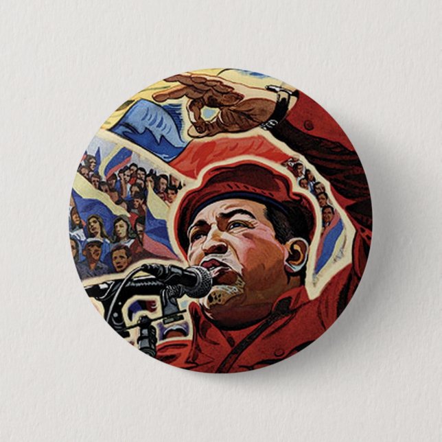 Hugo Chavez - Stil der Cartoon Revolution Button (Vorderseite)
