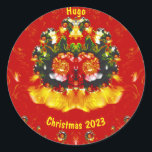 HUGO ~ CHRISTMAS Rotes Gelbes Fraktal ~ Runder Aufkleber<br><div class="desc">Das ist ein Design in Weihnachtstönen. Es begann sein Leben als Fraktal. Es ist 3D.</div>