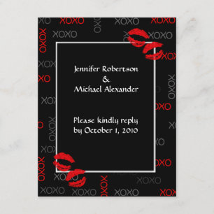Hugs and Kisses Black Red Wedding Response Cards RSVP Karte