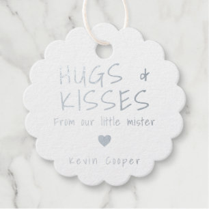 Hugs and Kisses Heart Silver Foil Boy Baby Shower Geschenkanhänger