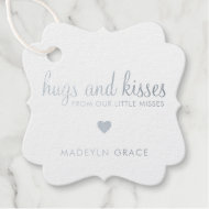 Hugs and Kisses Heart Silver Foil Girl Baby Shower Geschenkanhänger
