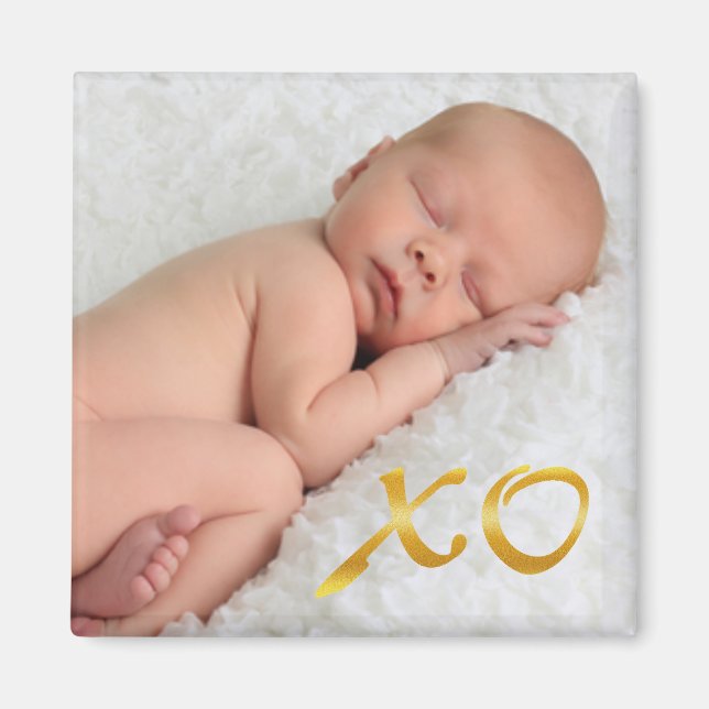 Hugs and Kisses in Gold Baby Foto Magnet (Vorne)