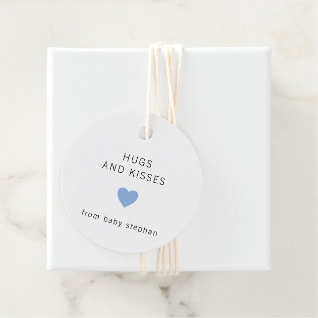 Hugs and Kisses Modern Blue Boy Baby Shower Geschenkanhänger (Beispiel)