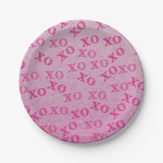 Hugs and Kisses Pink XO Pappteller (Vorderseite)