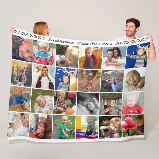 Hugs and Kisses Rustic Family Foto Collage Fleecedecke (Beispiel)