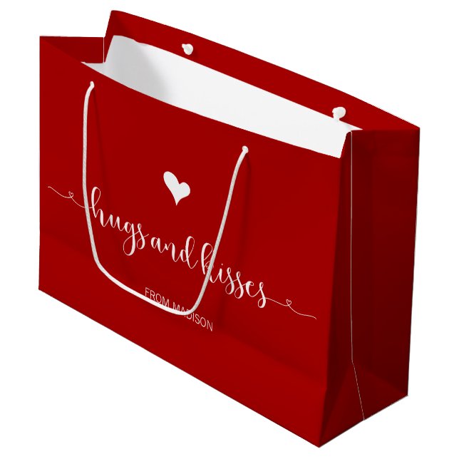 Hugs and Kisses Valentine's Day Große Geschenktüte (Vorderseite Schrägansicht)