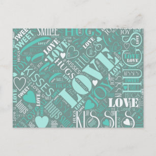 Hugs and Kisses Word Cloud Aquamarin ID286 Postkarte