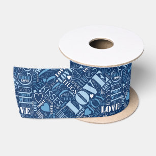 Hugs and Kisses Word Cloud Blue ID286 Satinband