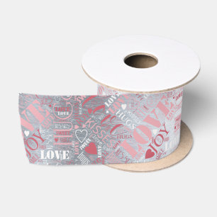 Hugs and Kisses Word Cloud Pink/Silver ID286 Satinband