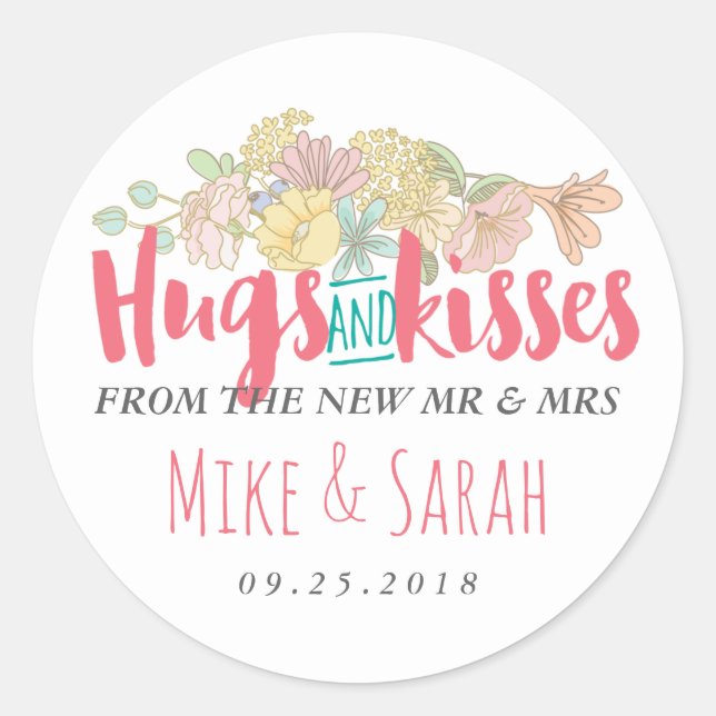 Hugs Baisers M. Mme Floral Wreath Sticker Mariage (Devant)