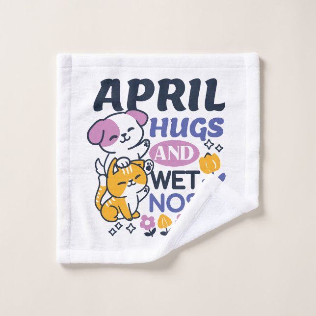 Hugs d'avril et nez mouillé - Cute chien et chat a (Gant de toilette)