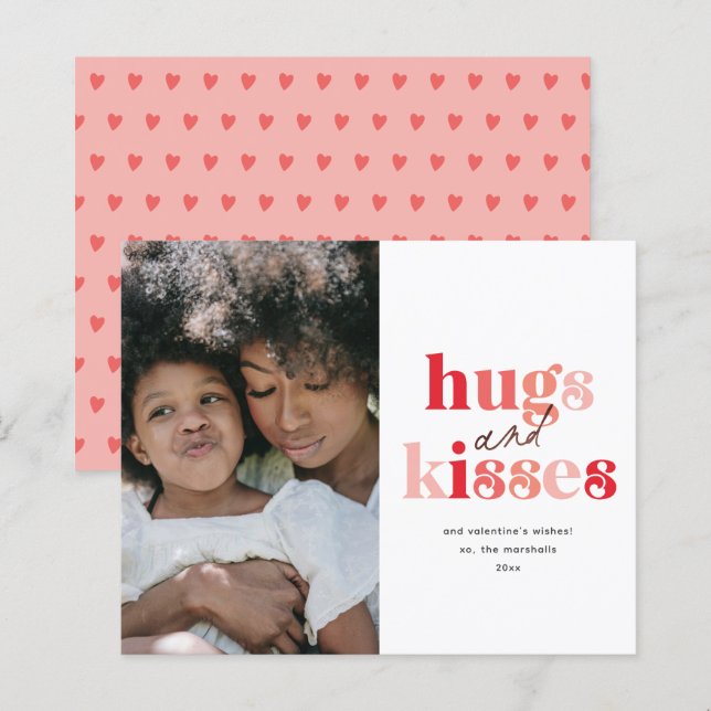 Hugs et baisers Budget Photo Carte Saint-Valentin (Devant / Derrière)