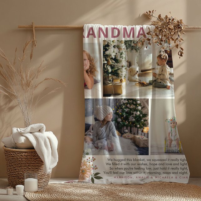 'Hugs für Oma' Blumenfoto Collage Fleecedecke (Von Creator hochgeladen)