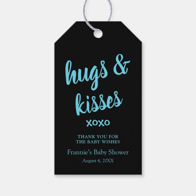 Hugs & Kisses Aquamarin danke dir Baby Shower Gesc Geschenkanhänger (Vorderseite)