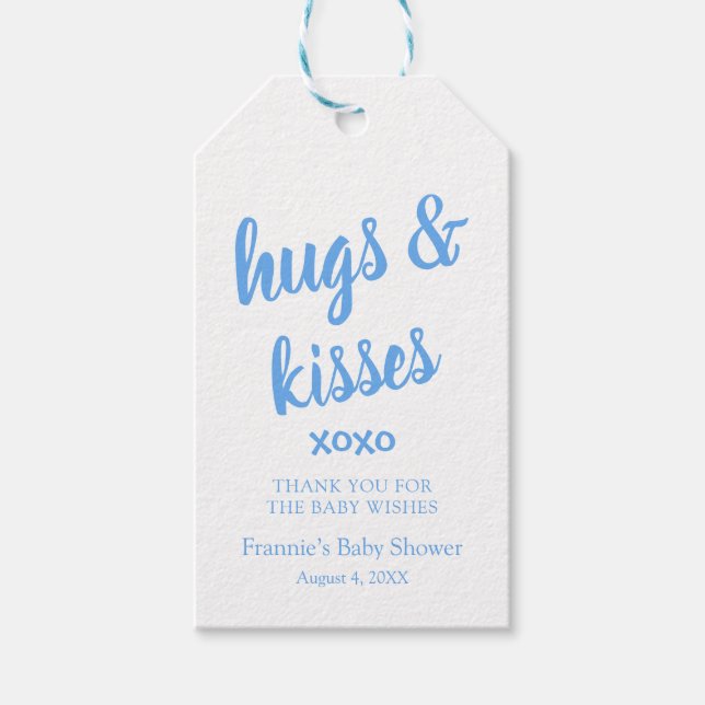 Hugs & Kisses Blue danke Ihnen Baby Shower Geschen Geschenkanhänger (Vorderseite)