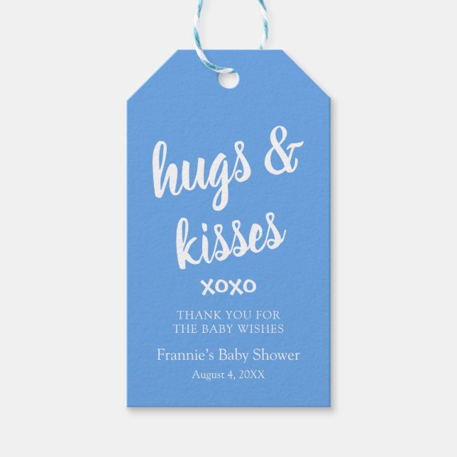 Hugs & Kisses Blue danke Ihnen Baby Shower Geschen Geschenkanhänger (Vorderseite)