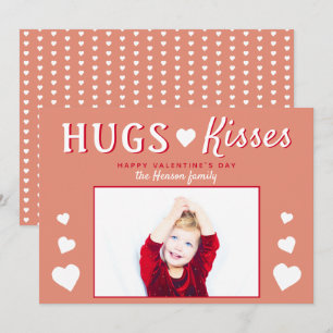 Hugs & Kisses Herz Valentinstag Fotokarte Feiertagskarte